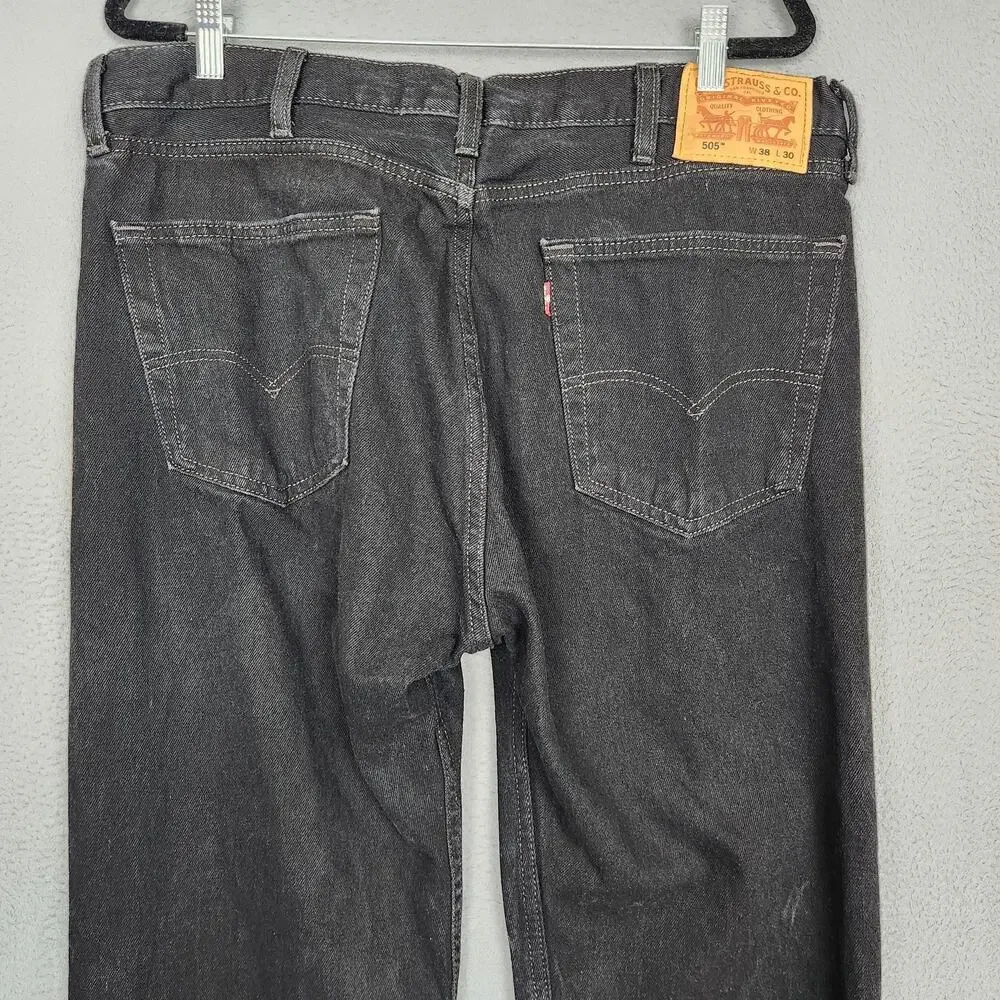 Levi's 505 Jeans Mens 38x30 Black Straight Leg Regular Fit Zip Fly Red Tab